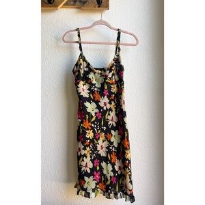 Y2K Floral Print Silk Slip Flounce Hem Mini Dress 6